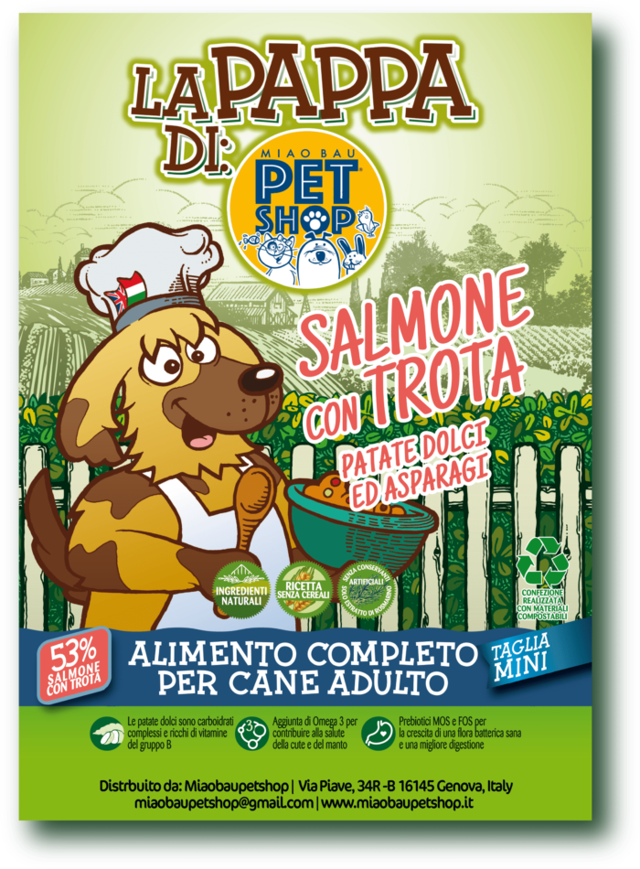 Crocchette di salmone e trota con patate dolci e asparagi - Cani adulti - taglia mini - LA PAPPA DI MIAOBAUPETSHOP®