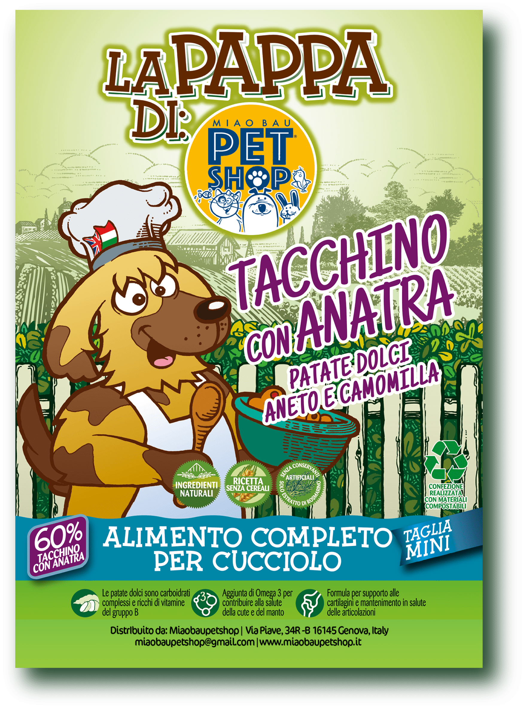 Crocchette tacchino con anatra patate dolci aneto e camomilla - Cane Cucciolo - Taglia Mini - LA PAPPA DI MIAOBAUPETSHOP®